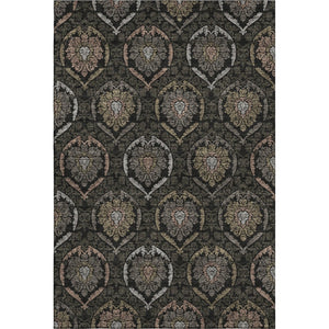 HomeRoots 8' X 10' Medallion Washable Area Rug - Stylish Black, Brown & Gray Design with UV & Stain Protection 666051