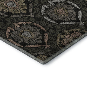 HomeRoots 8' X 10' Medallion Washable Area Rug - Stylish Black, Brown & Gray Design with UV & Stain Protection 666051