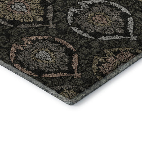 HomeRoots 8' X 10' Medallion Washable Area Rug - Stylish Black, Brown & Gray Design with UV & Stain Protection 666051