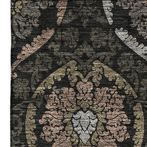 HomeRoots 8' X 10' Medallion Washable Area Rug - Stylish Black, Brown & Gray Design with UV & Stain Protection 666051