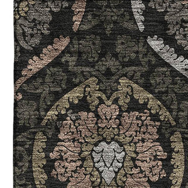HomeRoots 8' X 10' Medallion Washable Area Rug - Stylish Black, Brown & Gray Design with UV & Stain Protection 666051