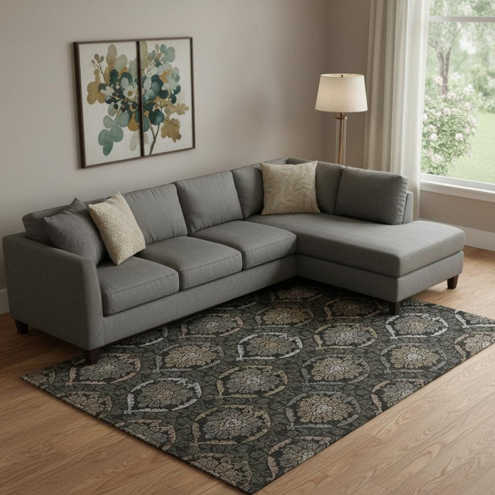 HomeRoots 10' X 14' Medallion Washable Area Rug - Durable Black, Brown & Gray with UV Protection for High Traffic 666053