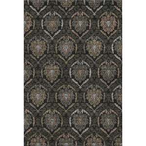 HomeRoots 10' X 14' Medallion Washable Area Rug - Durable Black, Brown & Gray with UV Protection for High Traffic 666053