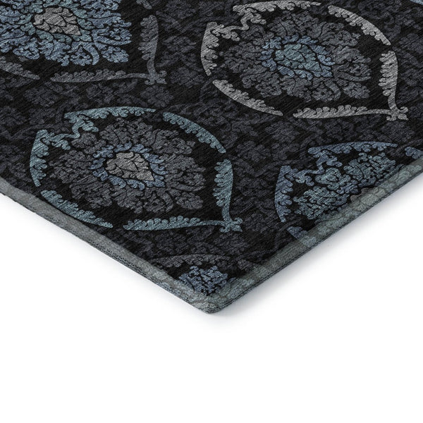 HomeRoots 5' X 8' Blue and Charcoal Medallion Area Rug - Durable, Washable, UV Protected for Family Spaces! 666055
