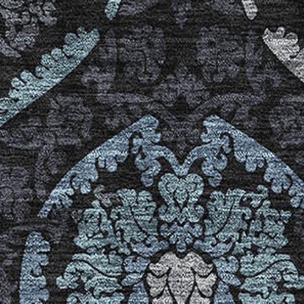 HomeRoots 5' X 8' Blue and Charcoal Medallion Area Rug - Durable, Washable, UV Protected for Family Spaces! 666055