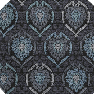 HomeRoots 8' Blue and Charcoal Medallion Round Rug - Washable, UV Protection, Kid & Pet Friendly, Durable Design 666056