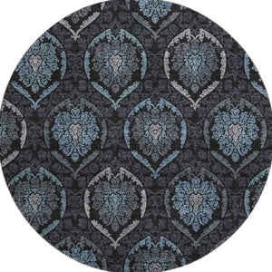 HomeRoots 8' Blue and Charcoal Medallion Round Rug - Washable, UV Protection, Kid & Pet Friendly, Durable Design 666056