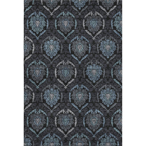 HomeRoots 9' X 12' Blue and Charcoal Medallion Area Rug - Washable, UV-Protected, Durable for High-Traffic Spaces 666058