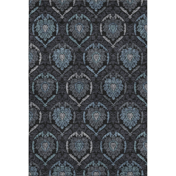 HomeRoots 9' X 12' Blue and Charcoal Medallion Area Rug - Washable, UV-Protected, Durable for High-Traffic Spaces 666058