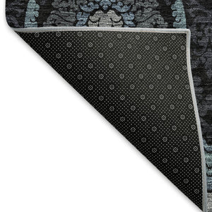 HomeRoots 9' X 12' Blue and Charcoal Medallion Area Rug - Washable, UV-Protected, Durable for High-Traffic Spaces 666058