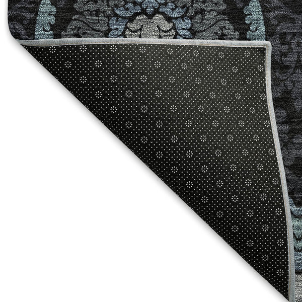 HomeRoots 9' X 12' Blue and Charcoal Medallion Area Rug - Washable, UV-Protected, Durable for High-Traffic Spaces 666058