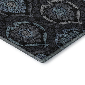 HomeRoots 9' X 12' Blue and Charcoal Medallion Area Rug - Washable, UV-Protected, Durable for High-Traffic Spaces 666058
