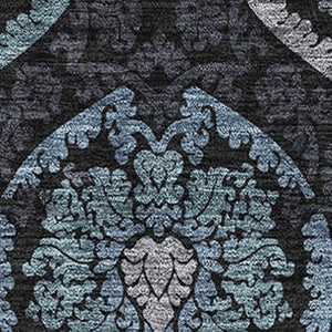 HomeRoots 9' X 12' Blue and Charcoal Medallion Area Rug - Washable, UV-Protected, Durable for High-Traffic Spaces 666058