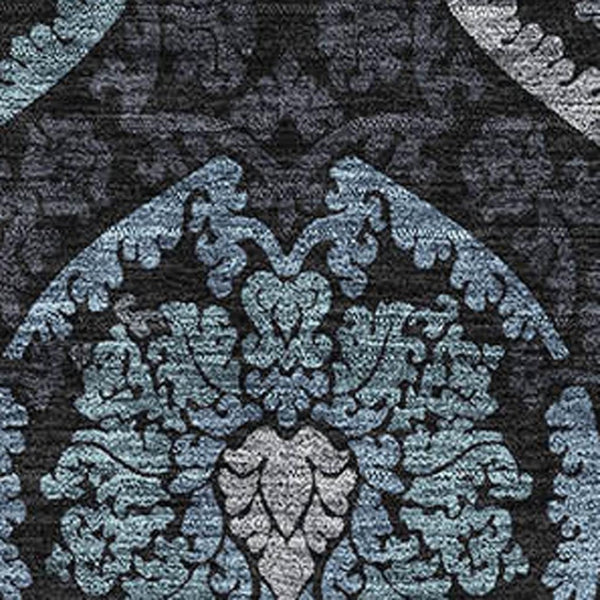 HomeRoots 9' X 12' Blue and Charcoal Medallion Area Rug - Washable, UV-Protected, Durable for High-Traffic Spaces 666058