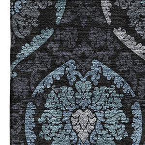 HomeRoots 9' X 12' Blue and Charcoal Medallion Area Rug - Washable, UV-Protected, Durable for High-Traffic Spaces 666058