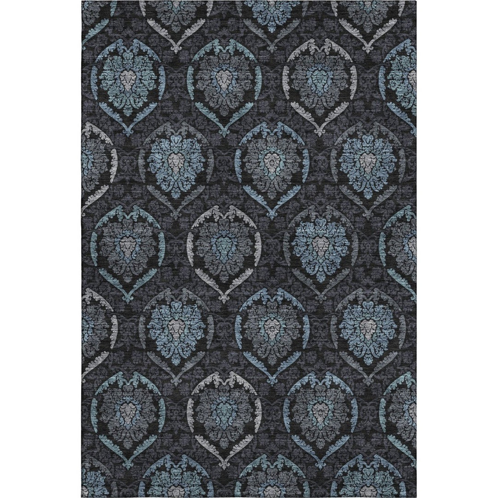 HomeRoots 10' Blue and Charcoal Medallion Washable Area Rug - Durable, UV-Protected, Ideal for Busy Homes! 666059