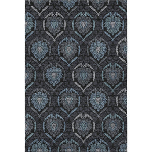 HomeRoots 10' Blue and Charcoal Medallion Washable Area Rug - Durable, UV-Protected, Ideal for Busy Homes! 666059