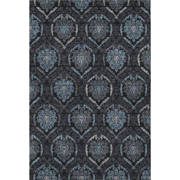 HomeRoots 10' Blue and Charcoal Medallion Washable Area Rug - Durable, UV-Protected, Ideal for Busy Homes! 666059