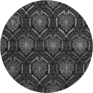 HomeRoots 8' Gray and Silver Medallion Washable Round Rug - Durable, Stain-Resistant, UV Protected Elegance 666062