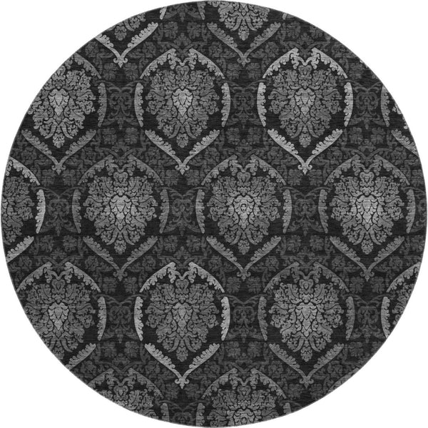 HomeRoots 8' Gray and Silver Medallion Washable Round Rug - Durable, Stain-Resistant, UV Protected Elegance 666062