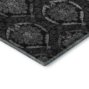 HomeRoots 8' Gray and Silver Medallion Washable Round Rug - Durable, Stain-Resistant, UV Protected Elegance 666062