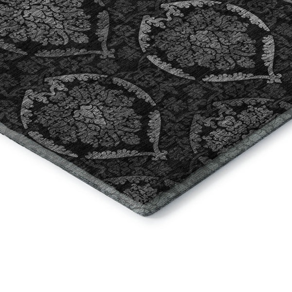 HomeRoots 8' Gray and Silver Medallion Washable Round Rug - Durable, Stain-Resistant, UV Protected Elegance 666062