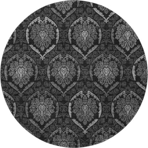 HomeRoots 8' Gray and Silver Medallion Washable Round Rug - Durable, Stain-Resistant, UV Protected Elegance 666062