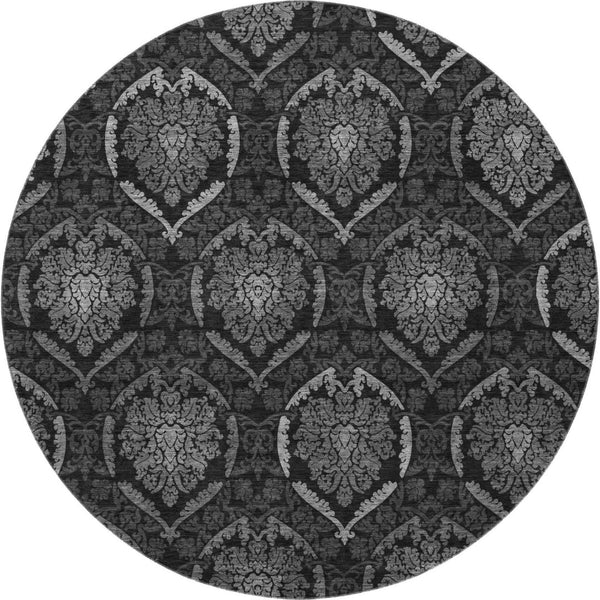 HomeRoots 8' Gray and Silver Medallion Washable Round Rug - Durable, Stain-Resistant, UV Protected Elegance 666062