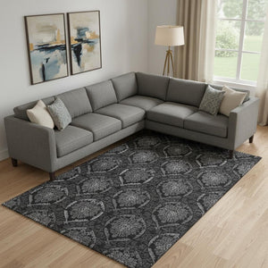 HomeRoots 8' X 10' Gray and Silver Medallion Area Rug - Washable, UV Resistant, Ideal for High-Traffic Spaces 666063