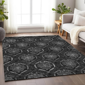 HomeRoots 8' X 10' Gray and Silver Medallion Area Rug - Washable, UV Resistant, Ideal for High-Traffic Spaces 666063