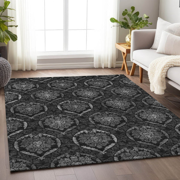 HomeRoots 8' X 10' Gray and Silver Medallion Area Rug - Washable, UV Resistant, Ideal for High-Traffic Spaces 666063