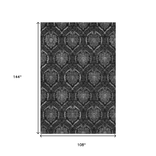 HomeRoots 9' X 12' Gray and Silver Medallion Area Rug - Washable, UV-Protected, Stain-Resistant Comfort for Homes 666064
