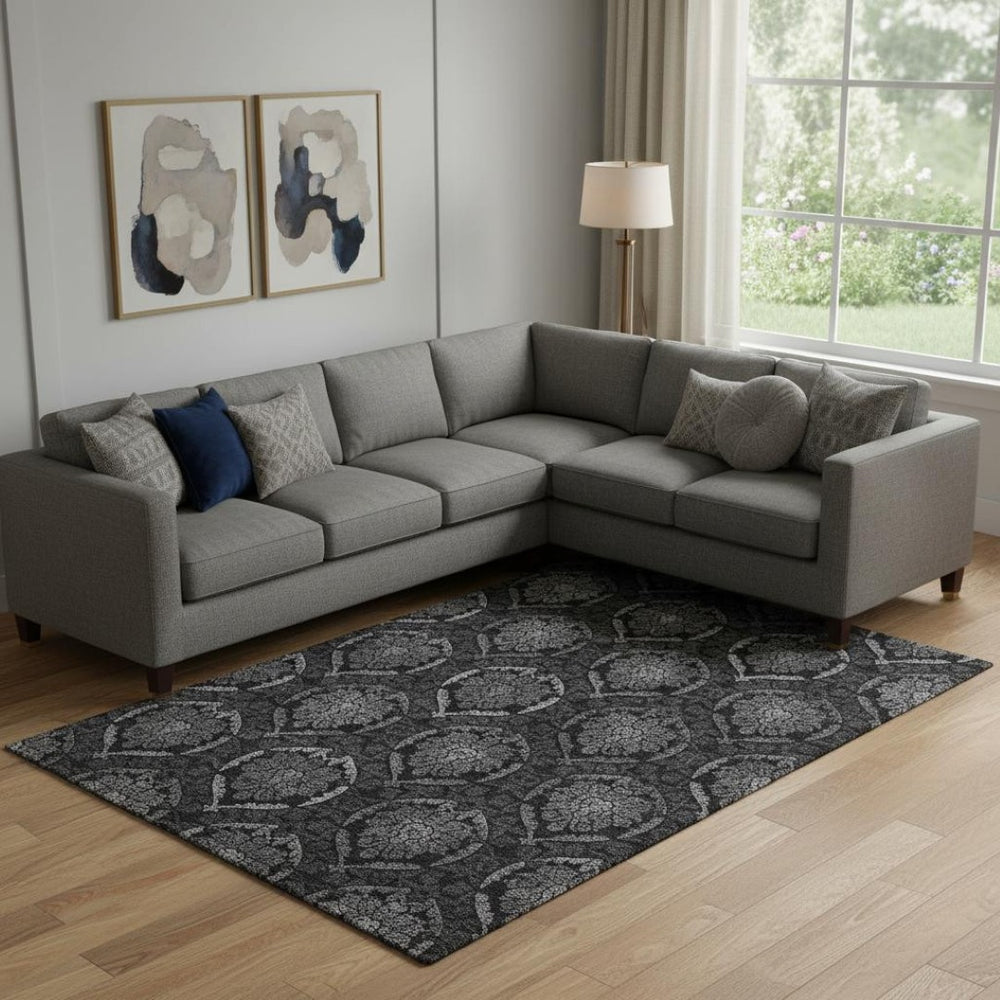 HomeRoots 9' X 12' Gray and Silver Medallion Area Rug - Washable, UV-Protected, Stain-Resistant Comfort for Homes 666064