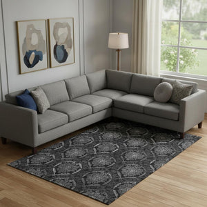 HomeRoots 10' Gray and Silver Medallion Area Rug - Washable, UV-Protected, Stain-Resistant for Busy Homes 666065