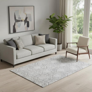 HomeRoots 5' X 8' Gray and Silver Medallion Area Rug – Washable, UV Protected, Durable for Modern Homes 666091