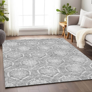 HomeRoots 5' X 8' Gray and Silver Medallion Area Rug – Washable, UV Protected, Durable for Modern Homes 666091
