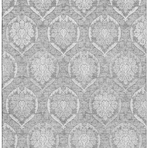 HomeRoots 5' X 8' Gray and Silver Medallion Area Rug – Washable, UV Protected, Durable for Modern Homes 666091