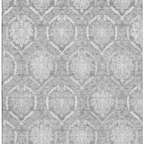 HomeRoots 5' X 8' Gray and Silver Medallion Area Rug – Washable, UV Protected, Durable for Modern Homes 666091