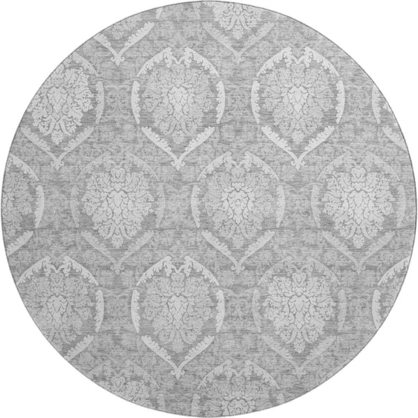 HomeRoots 8' Gray and Silver Medallion Round Rug – Washable, UV-Protected, Perfect for Busy Homes & Elegance 666092