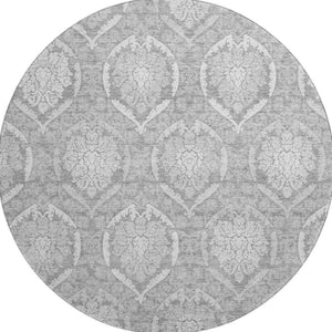 HomeRoots 8' Gray and Silver Medallion Round Rug – Washable, UV-Protected, Perfect for Busy Homes & Elegance 666092