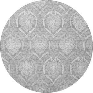 HomeRoots 8' Gray and Silver Medallion Round Rug – Washable, UV-Protected, Perfect for Busy Homes & Elegance 666092