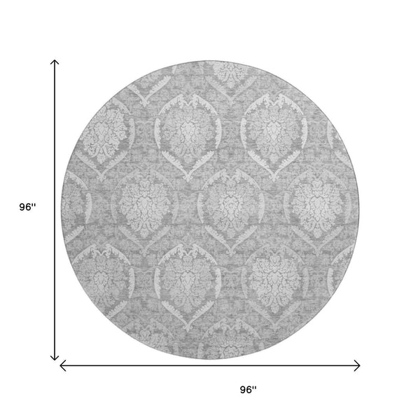 HomeRoots 8' Gray and Silver Medallion Round Rug – Washable, UV-Protected, Perfect for Busy Homes & Elegance 666092