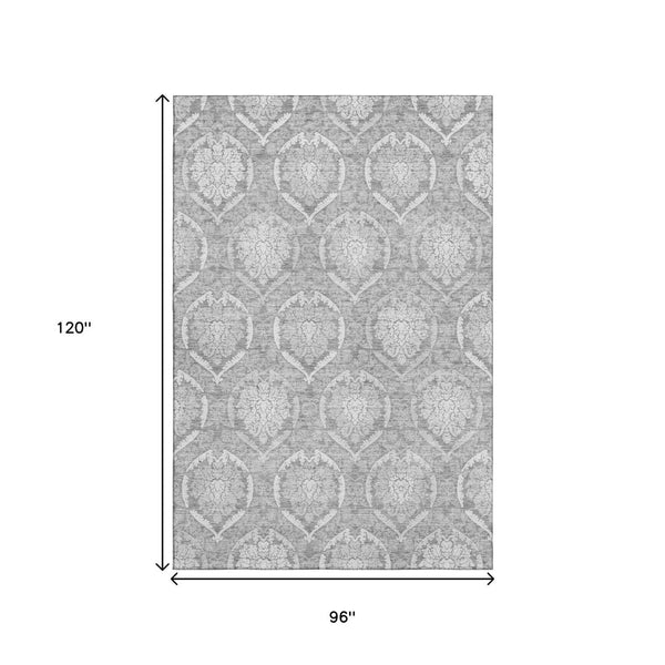 HomeRoots 8' X 10' Elegant Gray and Silver Medallion Washable Area Rug with UV Protection for Busy Homes 666093