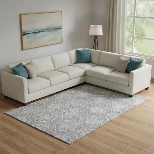 HomeRoots 8' X 10' Elegant Gray and Silver Medallion Washable Area Rug with UV Protection for Busy Homes 666093
