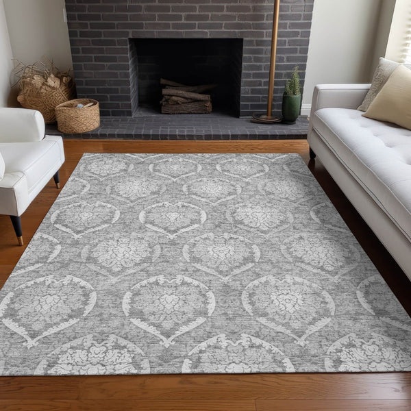 HomeRoots 8' X 10' Elegant Gray and Silver Medallion Washable Area Rug with UV Protection for Busy Homes 666093
