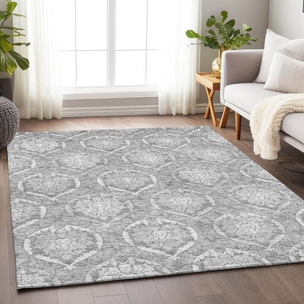 HomeRoots 8' X 10' Elegant Gray and Silver Medallion Washable Area Rug with UV Protection for Busy Homes 666093