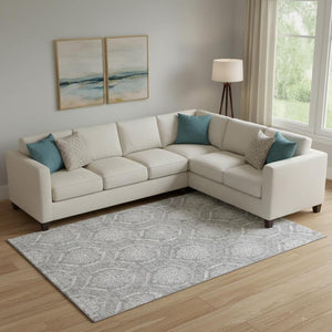 HomeRoots 9' X 12' Gray and Silver Medallion Area Rug - Washable, Stain-Resistant, UV Protected for Homes 666094