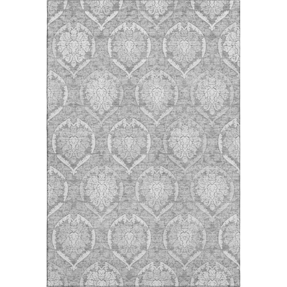 HomeRoots 9' X 12' Gray and Silver Medallion Area Rug - Washable, Stain-Resistant, UV Protected for Homes 666094