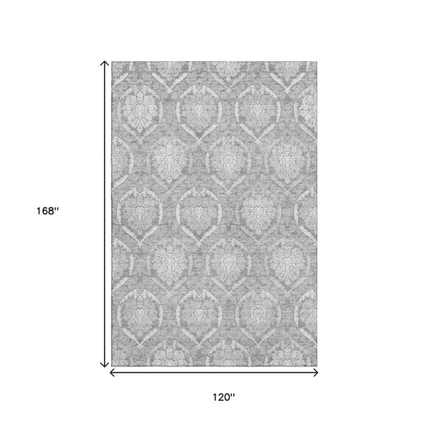 HomeRoots 10' Gray and Silver Medallion Washable Area Rug - Durable, Stain-Resistant, UV-Protected for Homes 666095