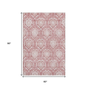 HomeRoots 5' X 8' Pink And Ivory Medallion Rug - Stylish, Washable, UV-Protected for Homes with Kids & Pets 666097